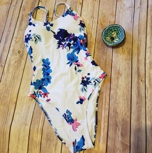 White and Blue Floral Swimsuit
